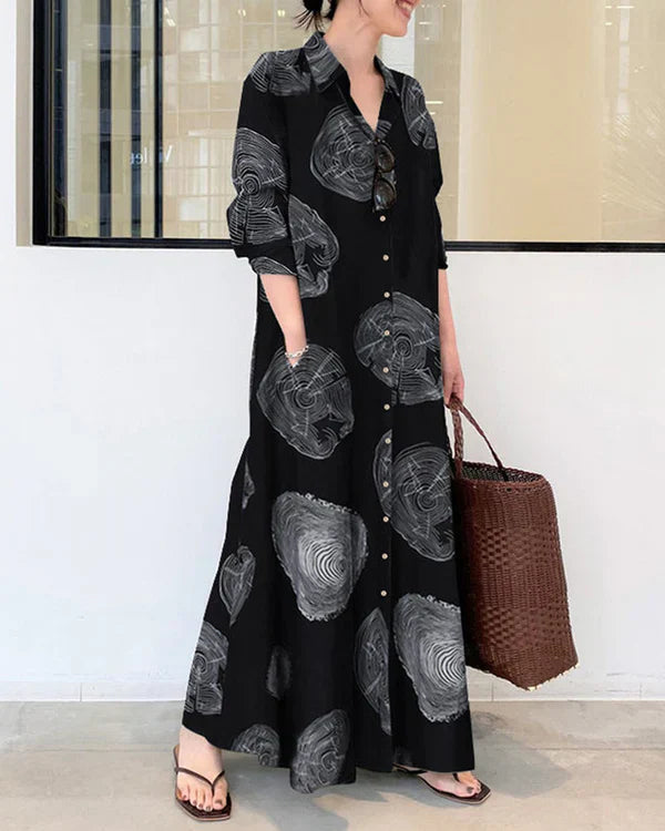 Poleska  | Vestido Largo tipo Camisa con Estampado y Cierre Frontal con Botones