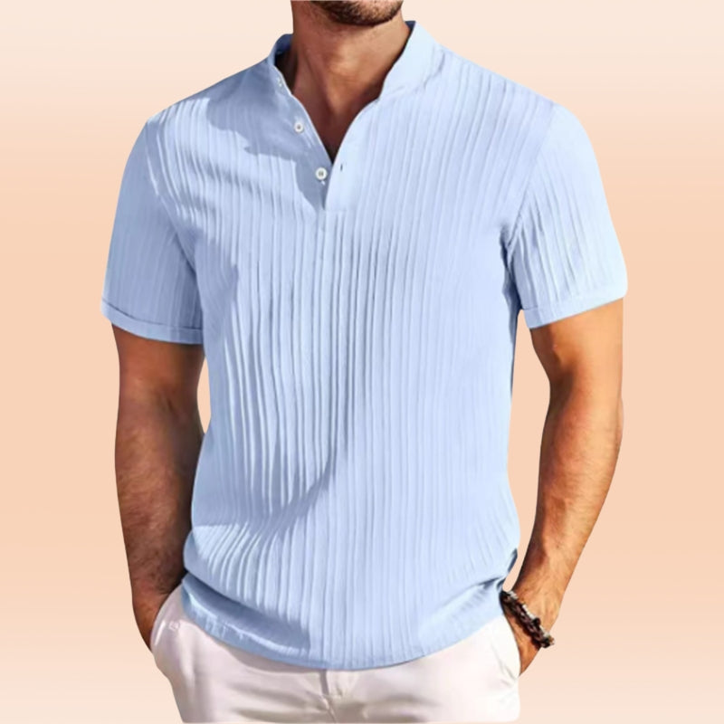 Estevez | Camisa De Manga Corta Con Cuello Alto Y Tejido Acanalado