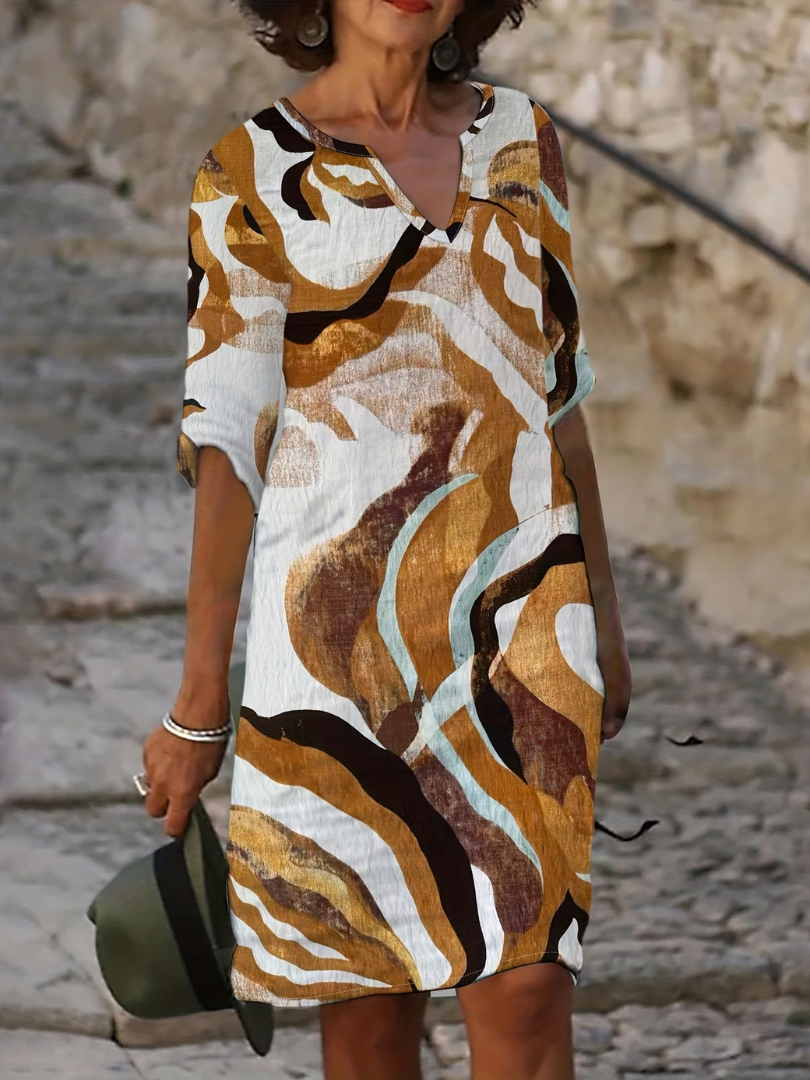 Evgeniya | Vestido Estampado Abstracto Con Cuello en V