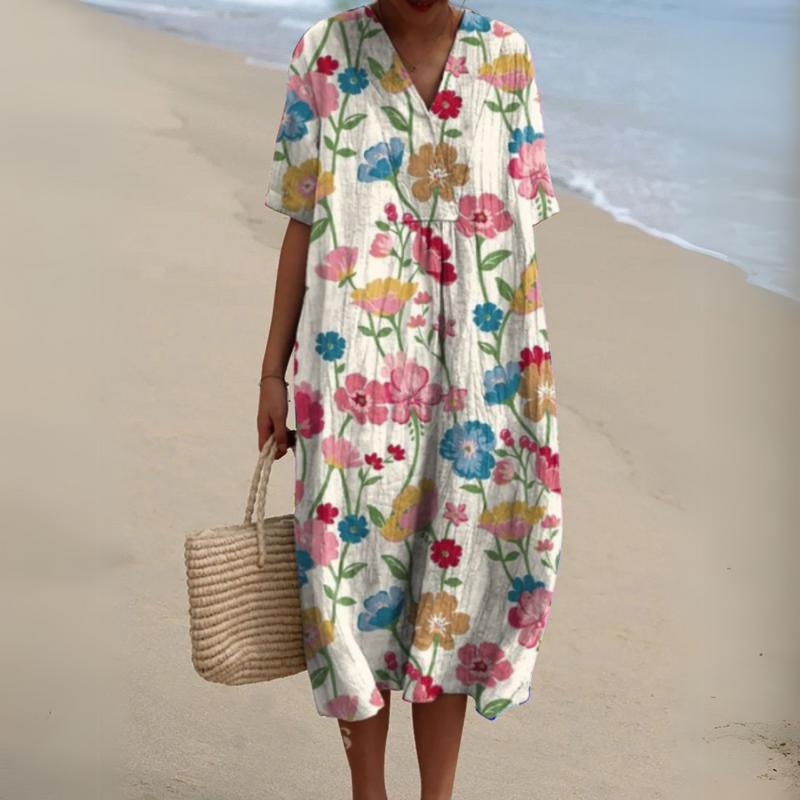 Lora | Vestido Midi Floral Cuello V