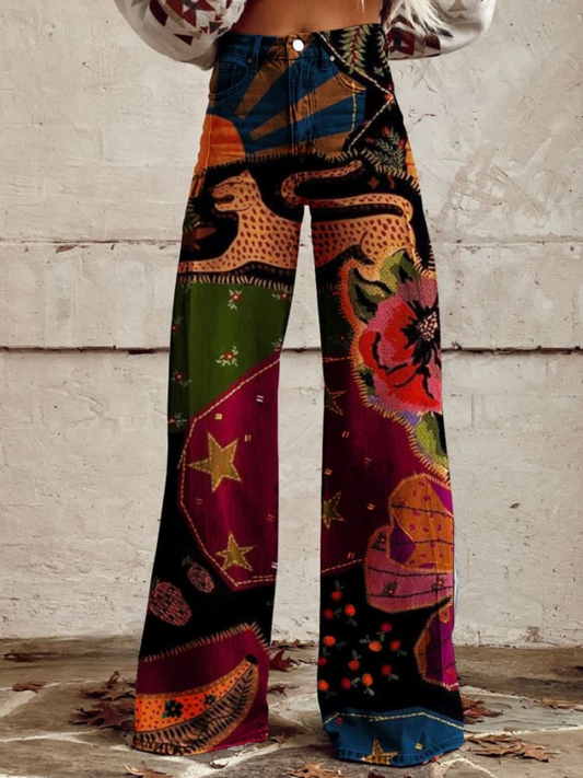 ERINA | Pantalones Con Estampado Vintage Boho de Patchwork