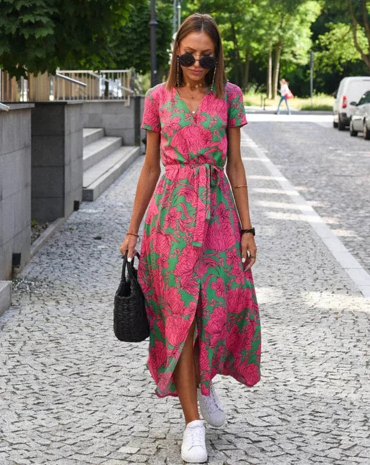 Theresita | Vestido midi de Manga Corta con Estampado Floral