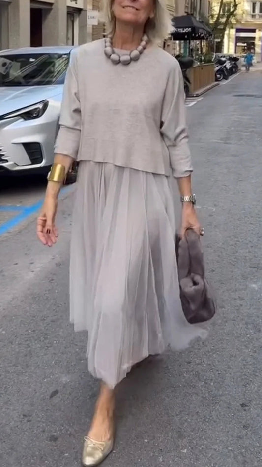 Efrata | Vestido midi Plisado con Capas y Manga Larga