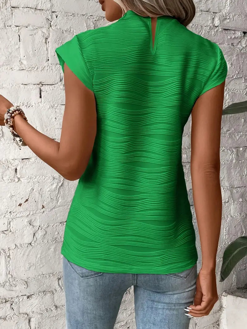 Carolyn - Top de Cuello Alto y Mangas Casquillo Con Textura