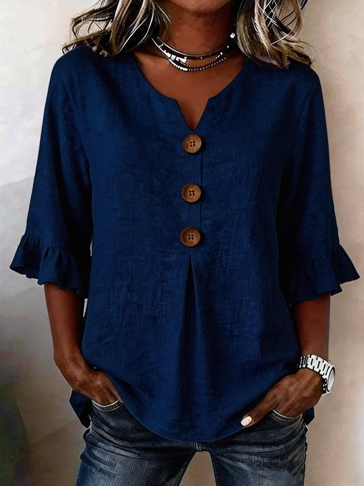 Daphette | Blusa con Botones y Mangas Voladas
