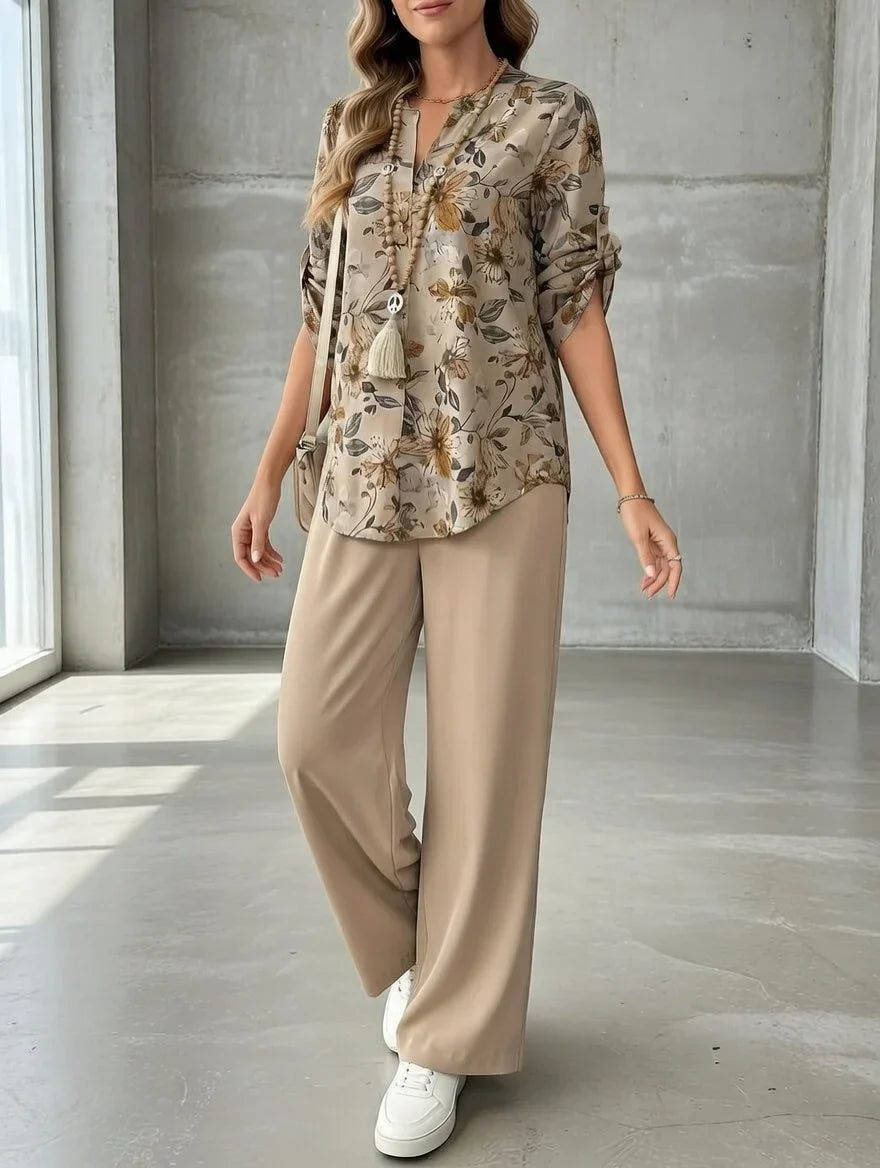 Kresimira | Conjunto Floral Blusa y Pantalón Suelto