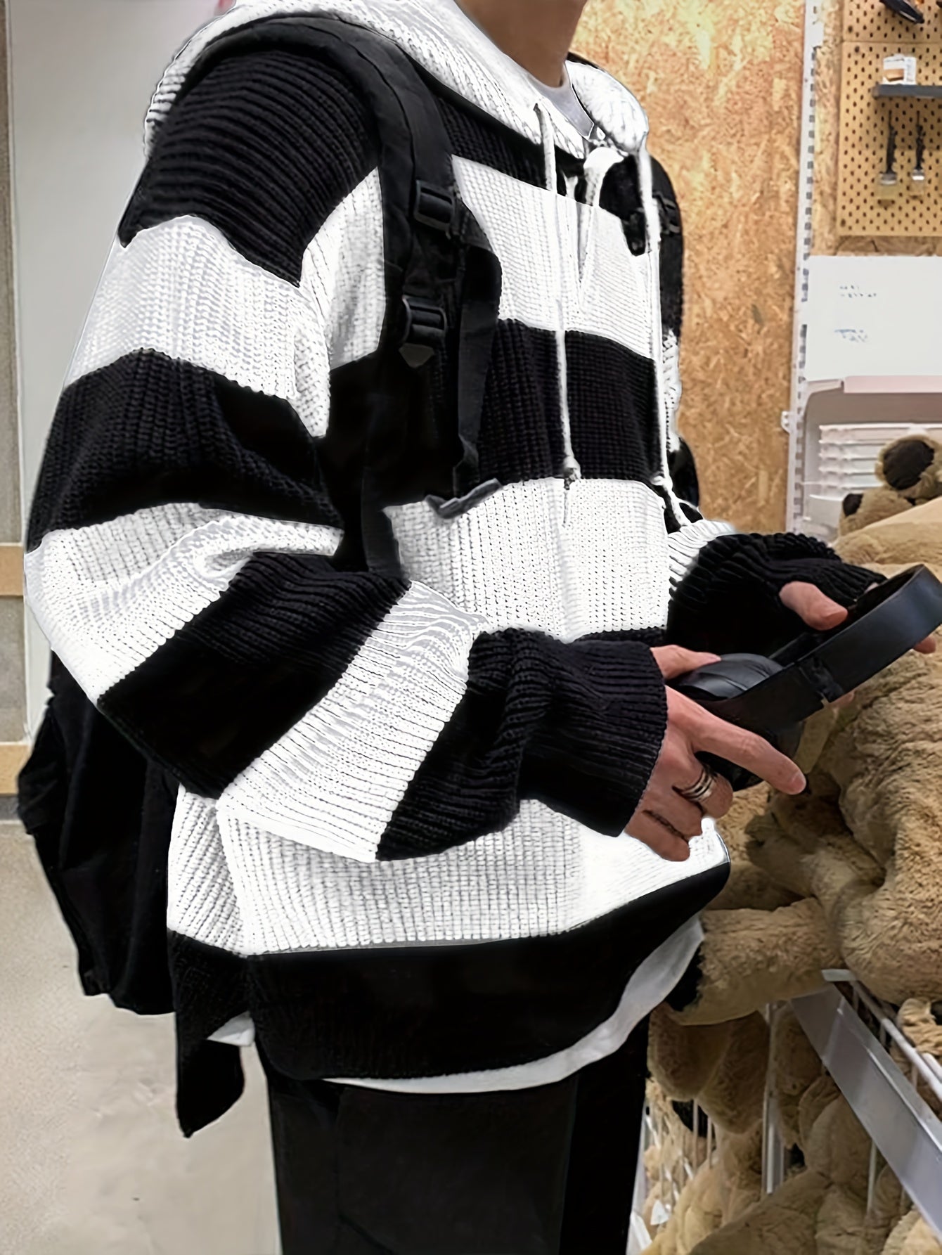 Tenzin | Sudadera Con Capucha Oversize de Punto a Rayas y Manga Larga