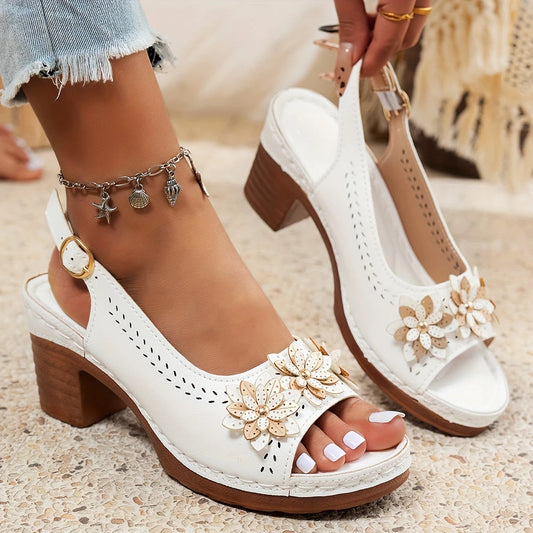 Haisley | Sandalias De Tacón Con Flores Aplicadas