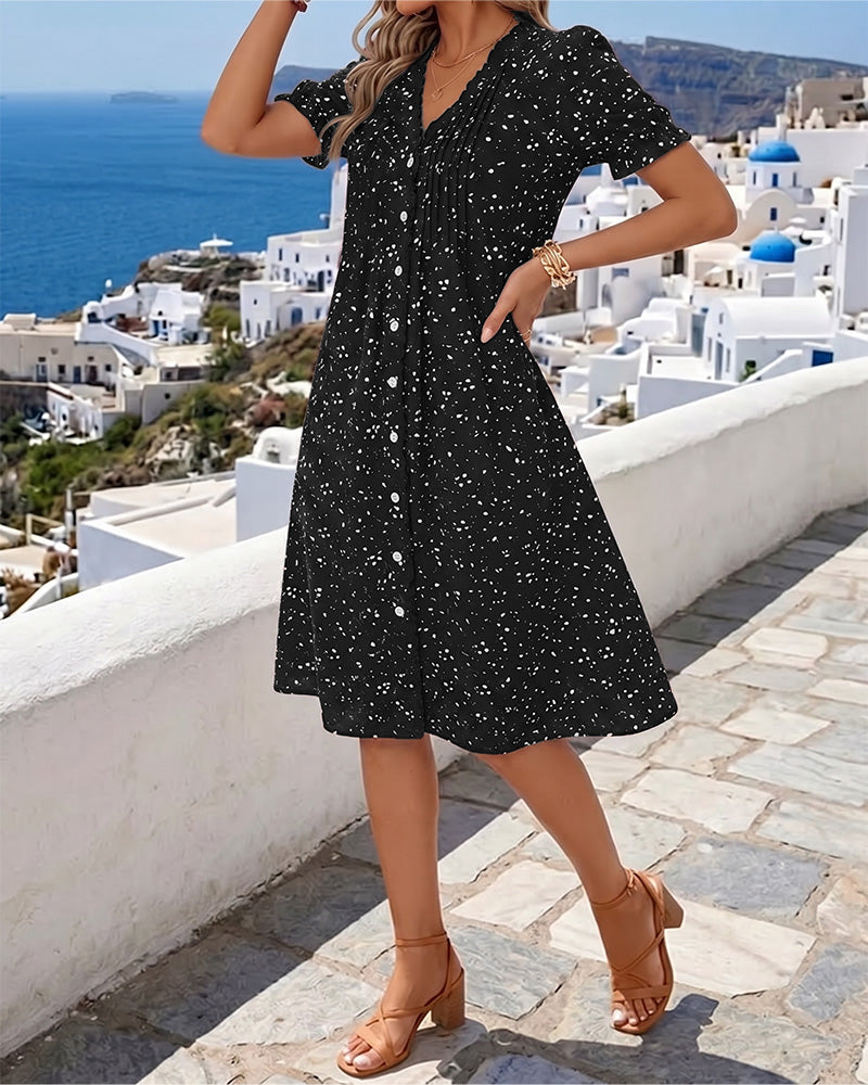 Dayma | Vestido Midi Estampado Escote Pico Botones