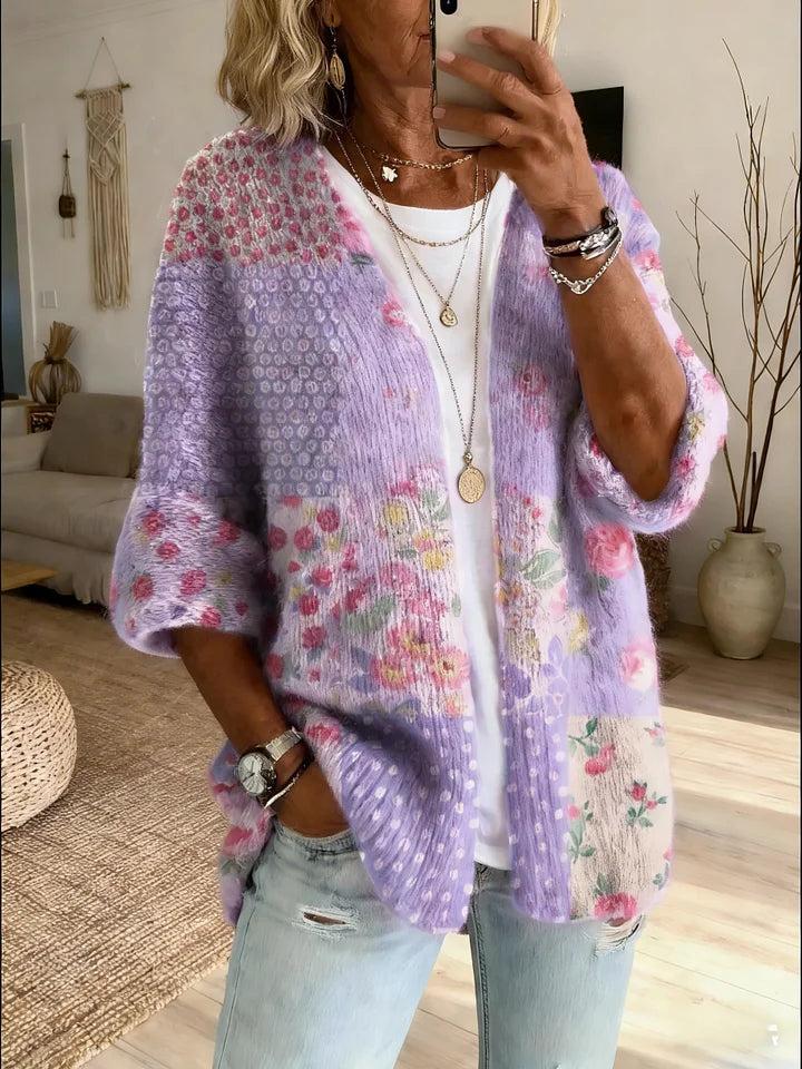 Stevena | Cárdigan De Mujer Con Diseño Floral en Patchwork Y Abertura Frontal