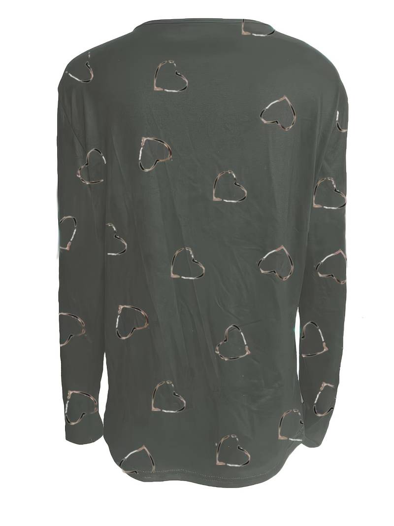 Romisha | Camiseta De Manga Larga Con Cuello Con Cremallera y Estampado De Corazones