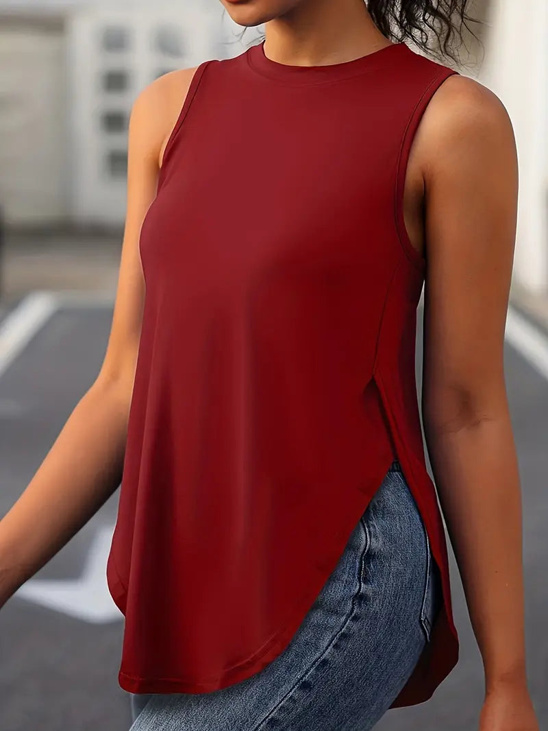 Desirae | Camiseta Sin Mangas Con Cuello Redondo Y Aberturas Laterales
