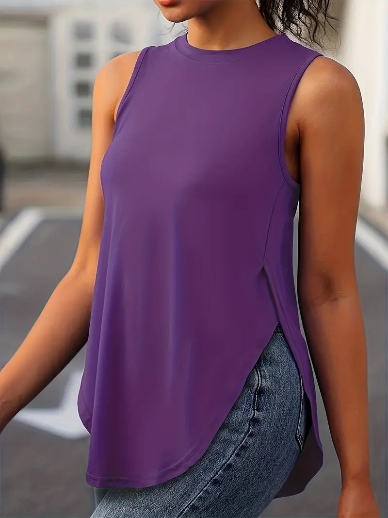 Desirae | Camiseta Sin Mangas Con Cuello Redondo Y Aberturas Laterales
