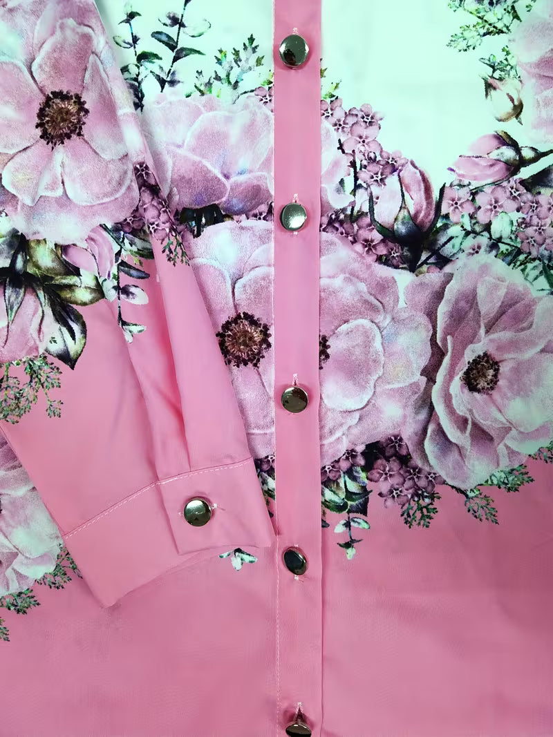Yaleian | Blusa de manga Larga con Estampado floral y Botones