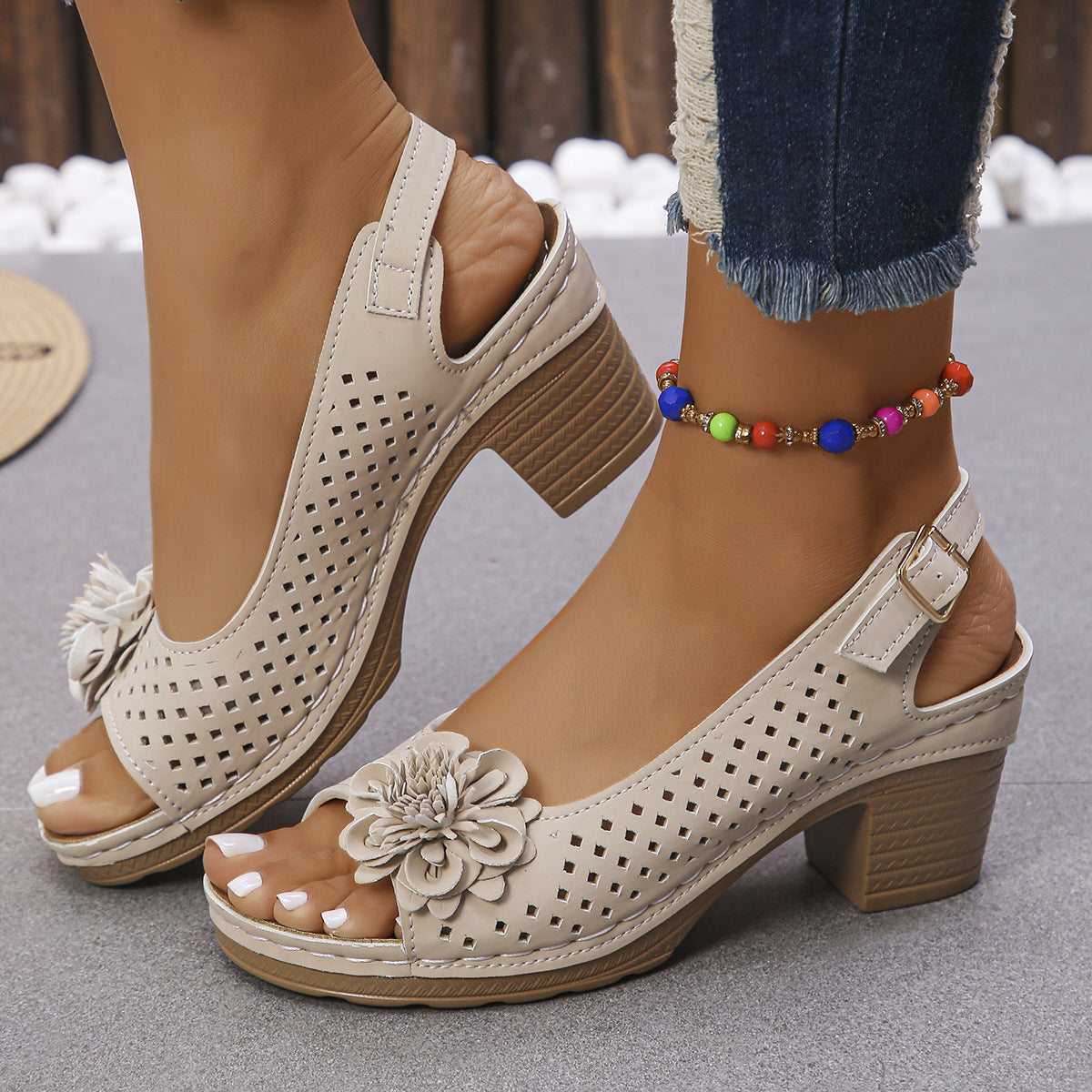 Imogen | Sandalias de Talón Abierto Con Diseño Floral