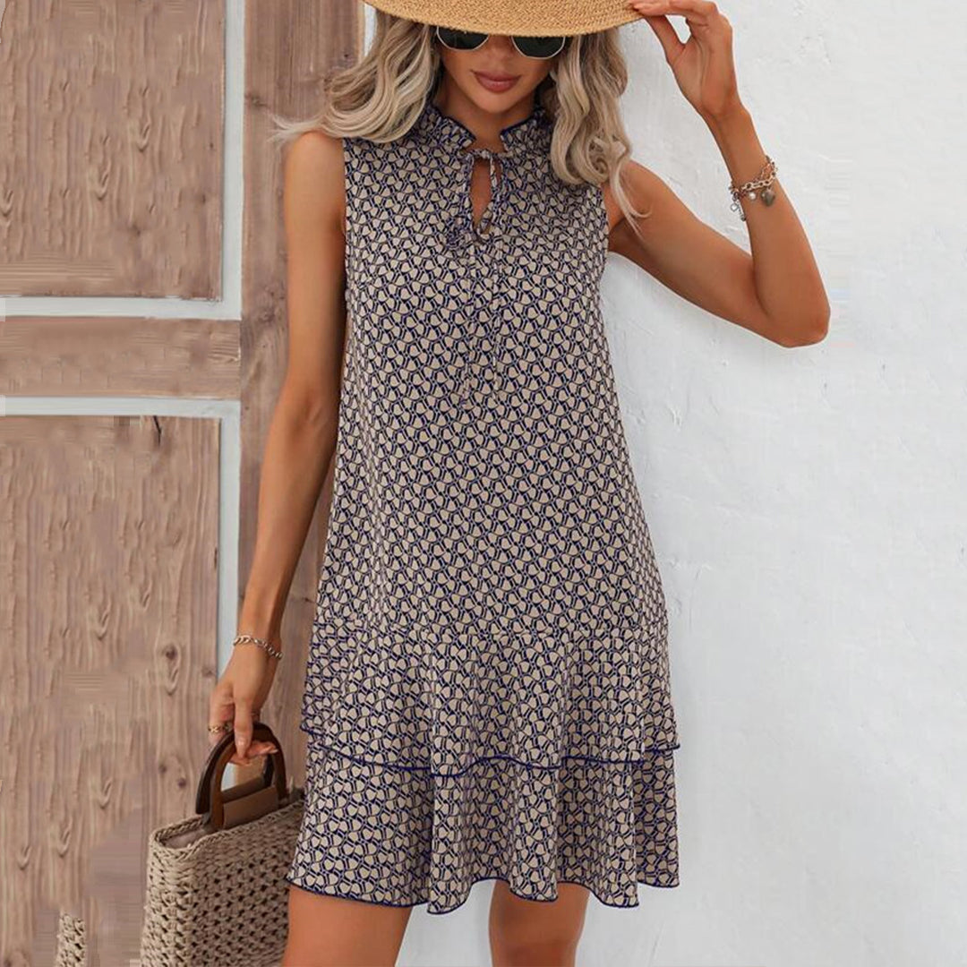 Lenora | Vestido Mini Estampado Sin Mangas con Lazo