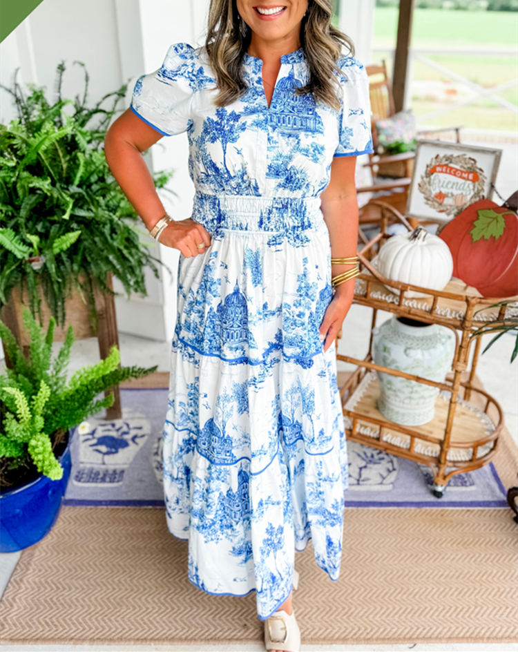 Ortrud | Vestido Largo De Manga Corta Con Estampado Y Volantes
