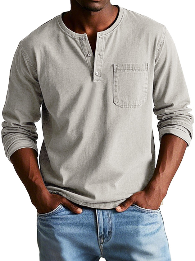 Gerry - Camisa Henley de manga Larga con Bolsillo en el Pecho