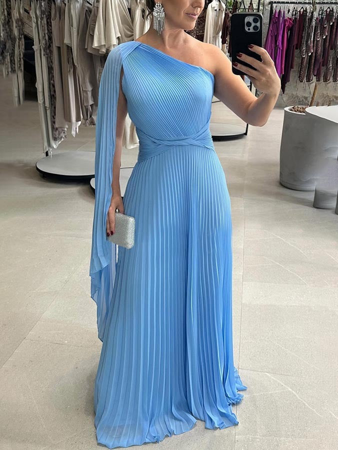 Kiriana | Vestido Lrgo de Noche Plisado con un solo Hombro