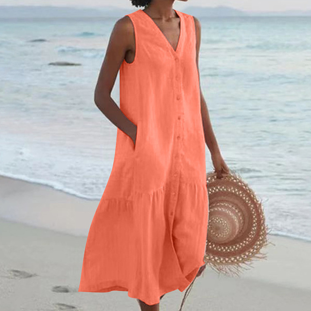 Maira | Vestido Midi Sin Mangas Cuello V