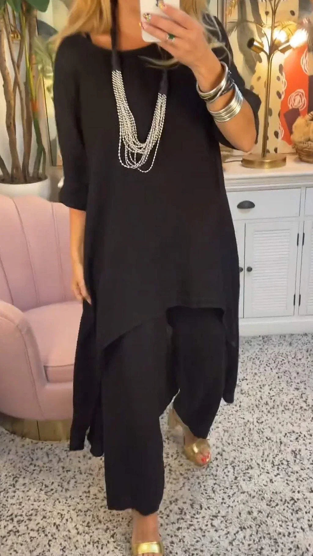 Maryla | Conjunto De Dos Piezas: Túnica Asimétrica Y Pantalones Verdes