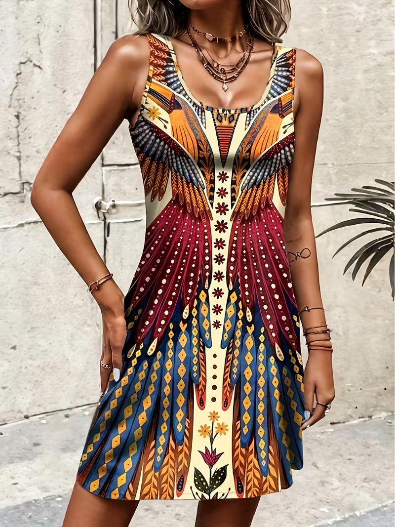 Sajila |  Vestido Mini Sin Mangas Con Estampado Y Cuello Redondeado