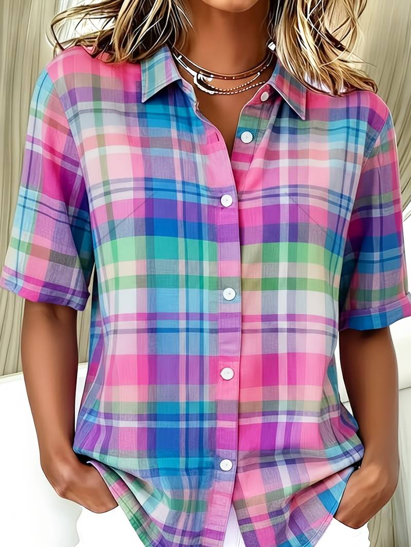 Endrita | Camisa Cuadros Manga Corta Botones Frontales