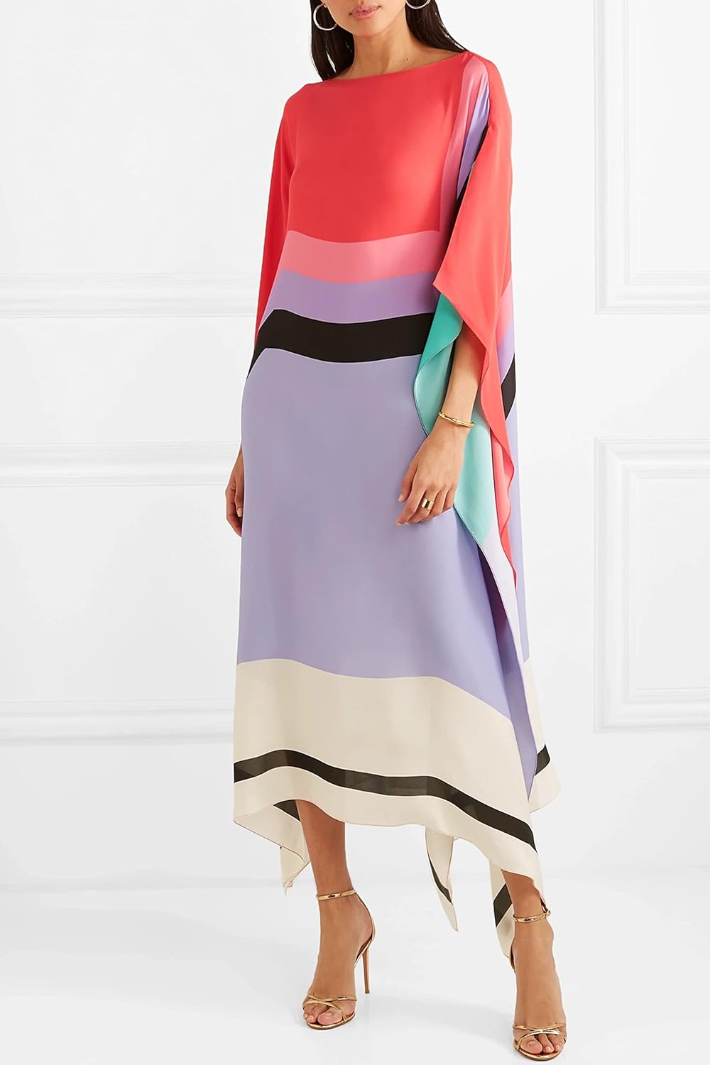 Shraddha | Vestido Maxi Caftán Con Estampado de Rayas Patchwork