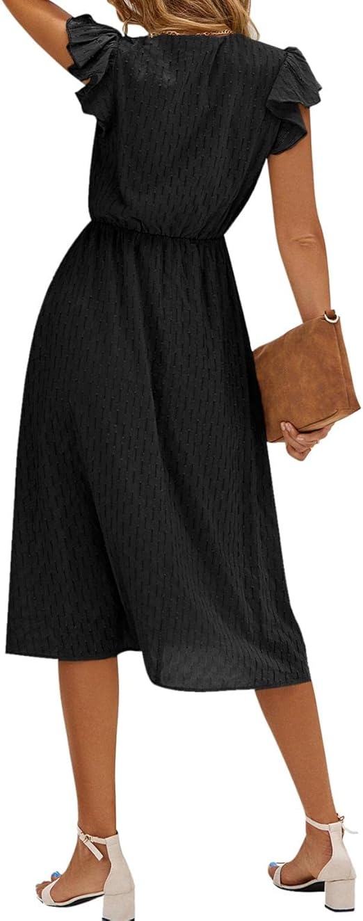 Julieta | Vestido MIDI Con Cuello en V Y Mangas Con Volantes