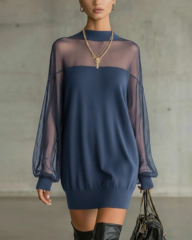Yenaya | Vestido Mini de Punto Con Mangas Farol Transparentes