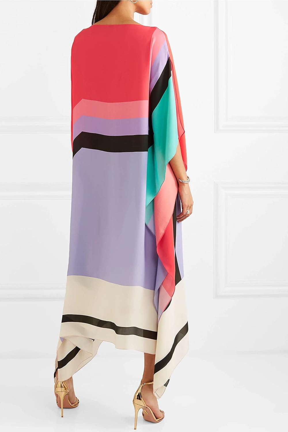 Shraddha | Vestido Maxi Caftán Con Estampado de Rayas Patchwork