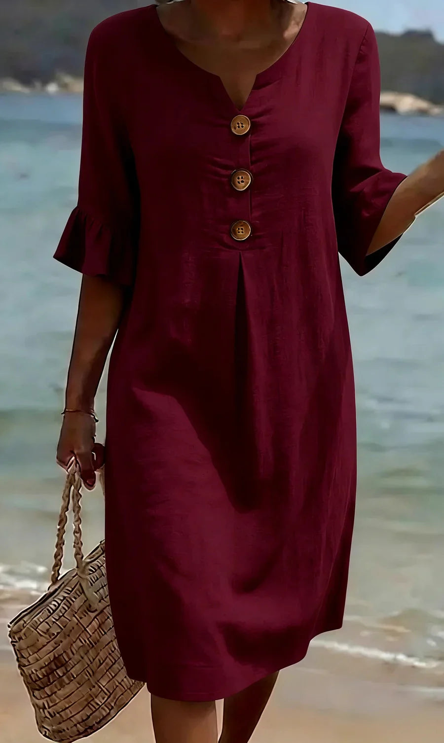 Mlaina - Vestido Midi Con Botones en la Parte Delantera y Mangas Con Volantes
