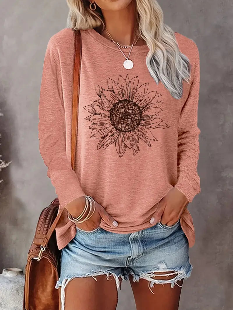 Levine | Camiseta Túnica de Manga Larga con Girasol