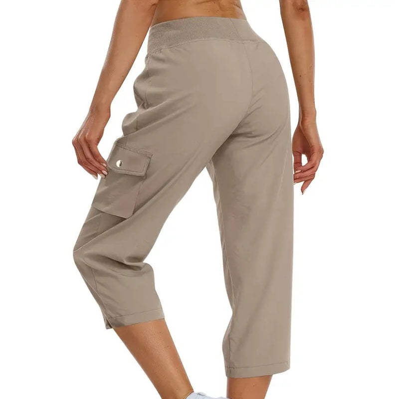 Mileni - Pantalón Capri Cargo Cintura Elástica Bolsillos