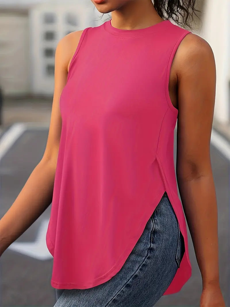 Desirae | Camiseta Sin Mangas Con Cuello Redondo Y Aberturas Laterales