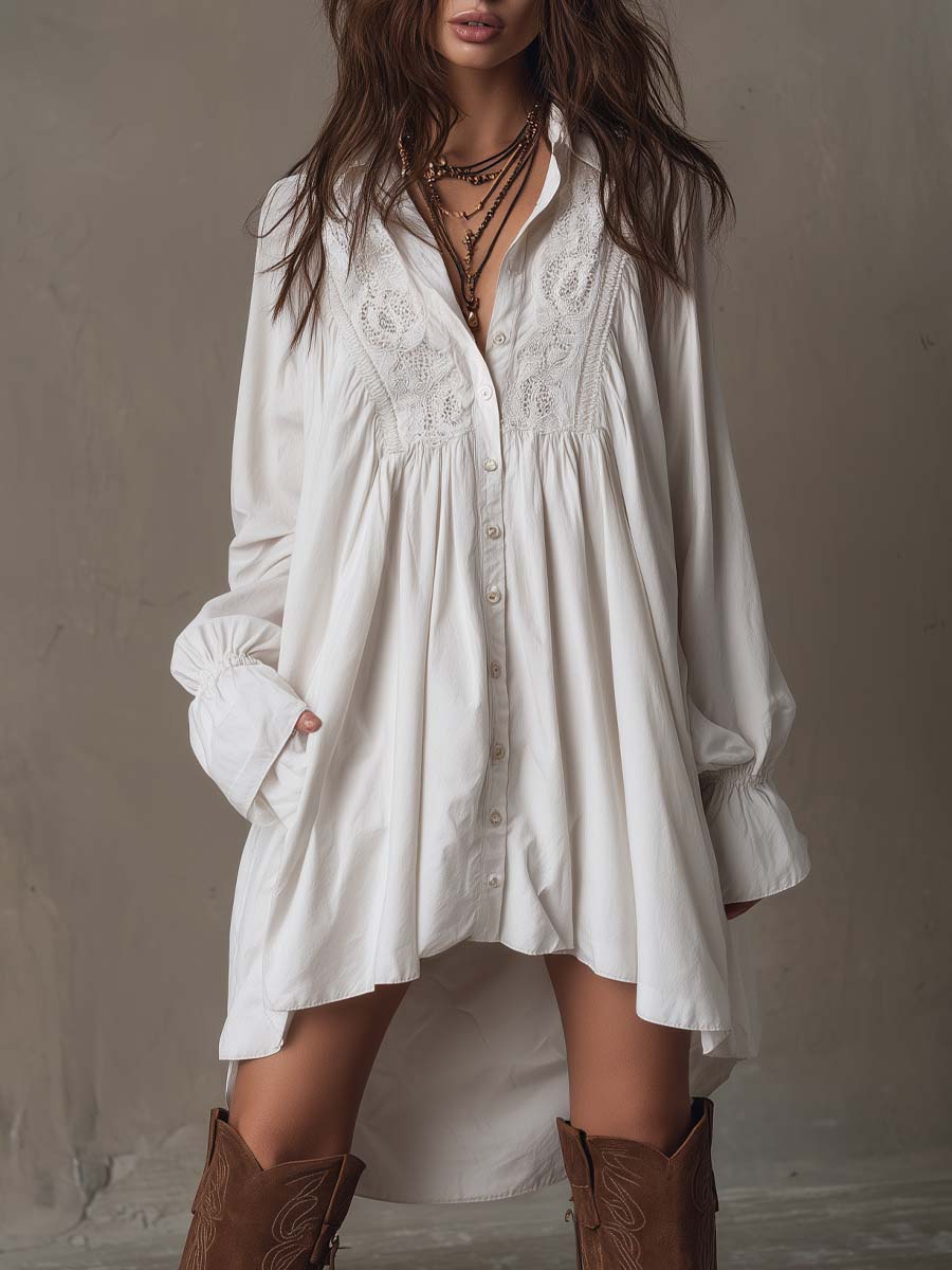 Amparo - Vestido Camisero Blanco de Manga Larga