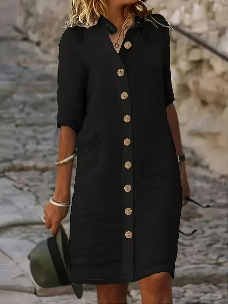 Keiniza | Vestido Camisero de Manga Corta Abotonado