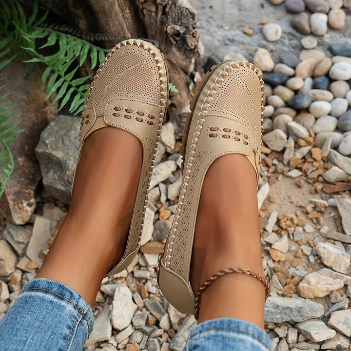Gerdien | Mocasines Sin Cordones Perforados Para Mujer, Zapatos Planos Informales
