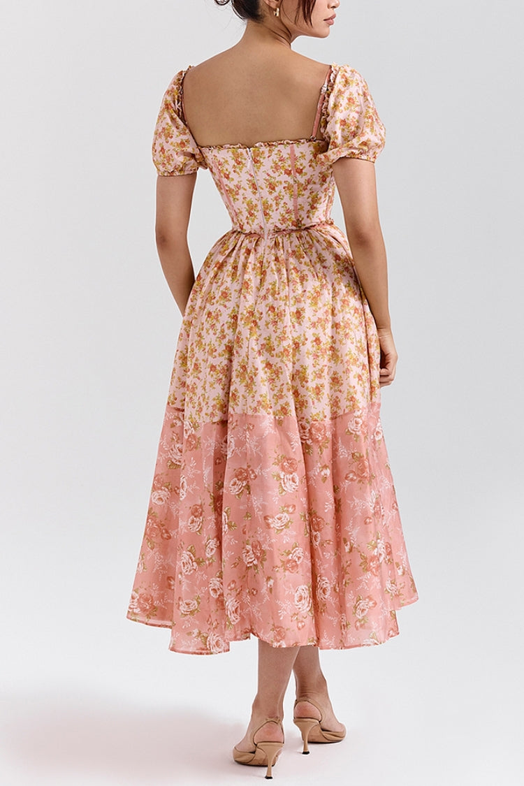 Mellie | Vestido MIDI Floral Con Mangas Abullonadas