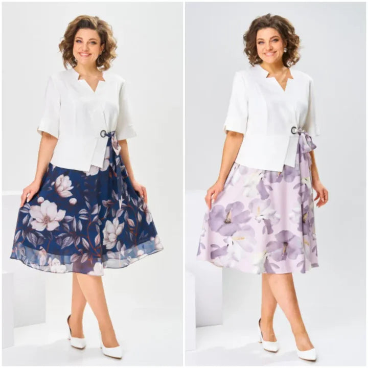 Barnes | Vestido MIDI Con Estampado Floral Y Chaqueta Blanca