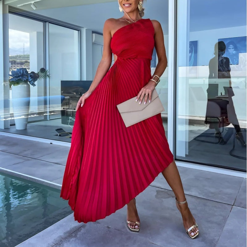 Breena | Vestido Maxi Plisado de Un Hombro