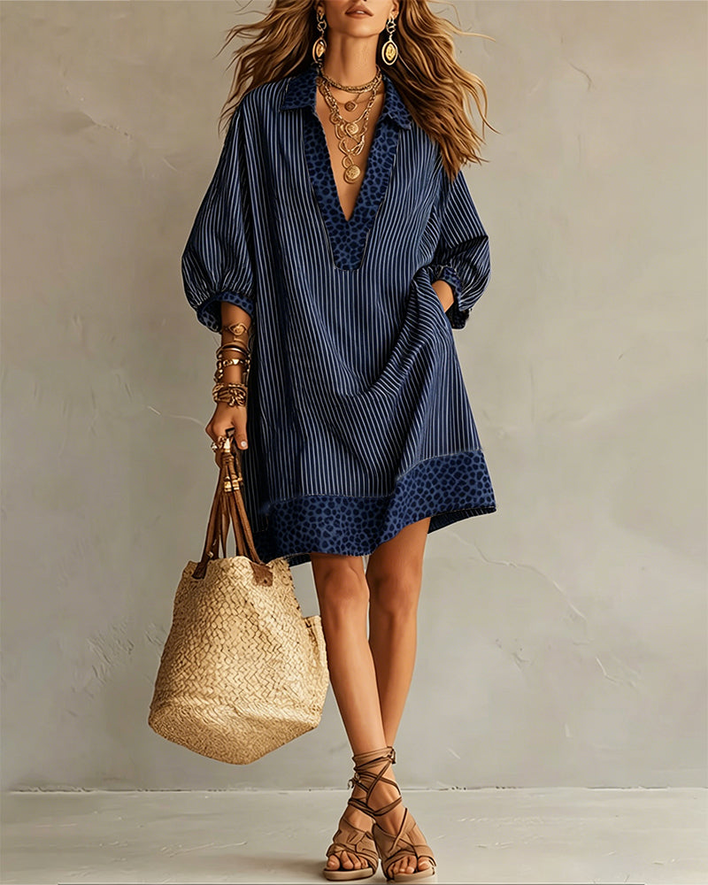 Marget | Vestido Camisero con Rayas y Manga Abullonada