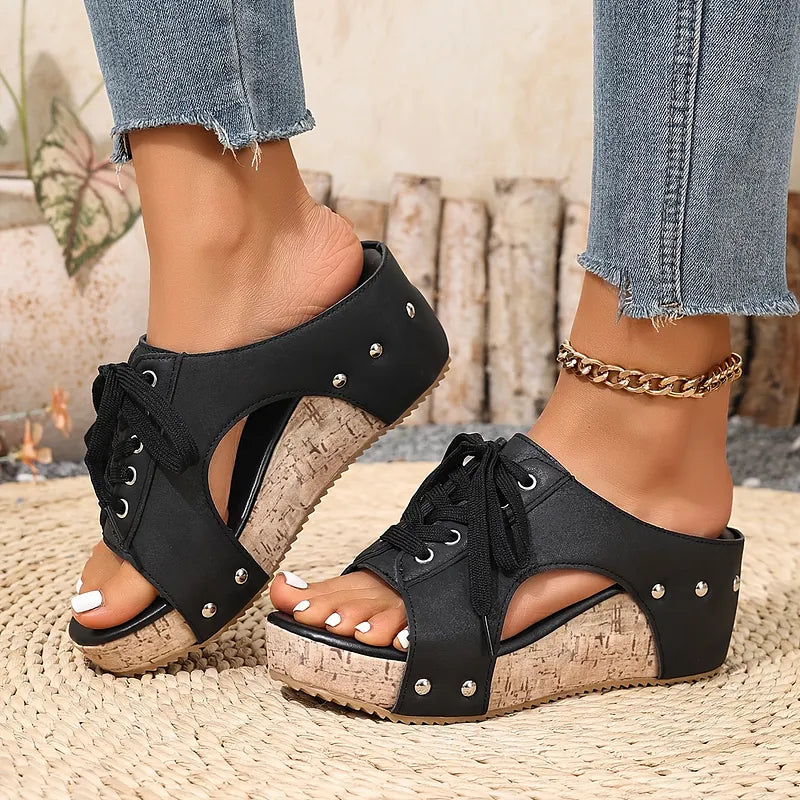 Nadiu | Sandalias De Cuña Con Cordones