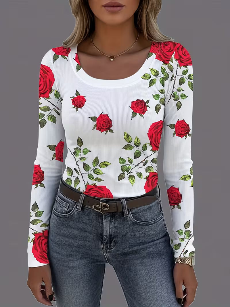 Rabiye | Top De Manga Larga Con Estampado Floral Y Tejido Acanalado
