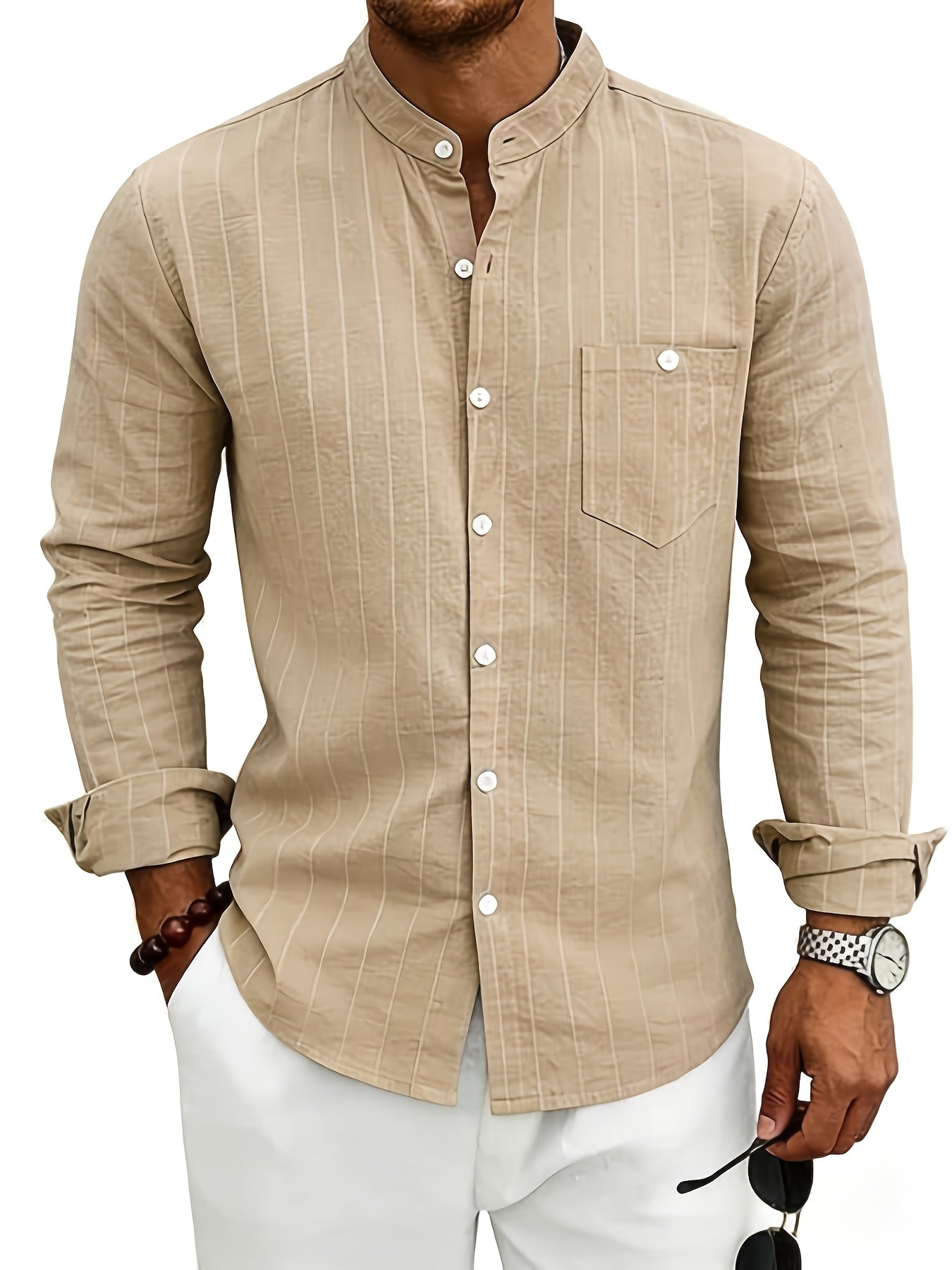 Leslie | Camisa De Rayas Con Cuello Mao