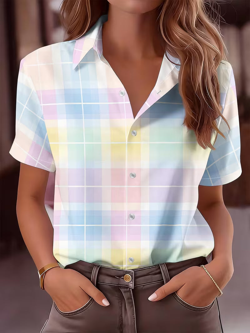 Harrell | Camisa de manga Corta a Cuadros en Tonos pastel con Botones