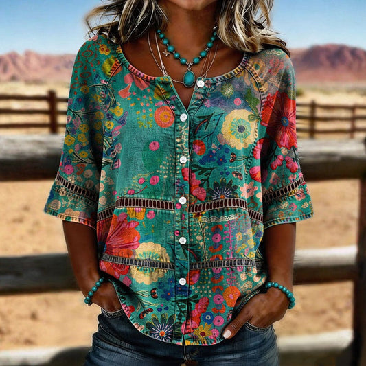Lenny | Blusa con Estampado Floral y Cierre Frontal con Botones