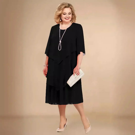 Enedina | Vestido Midi de Chifón con Capas