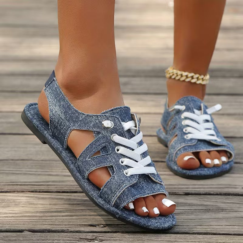 Samyn - Sandalias Planas Con Cordones y Punta Abierta