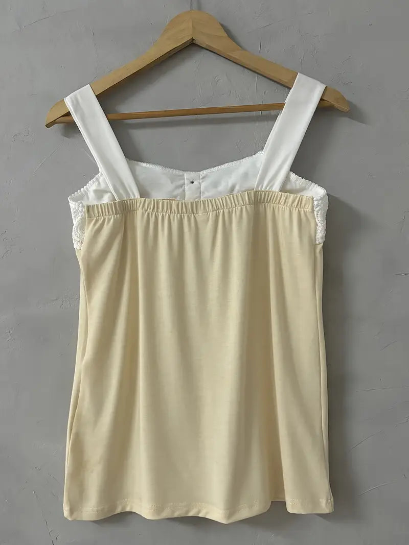 Malinda | Camiseta Sin Mangas Con Ribete de Encaje y Botones